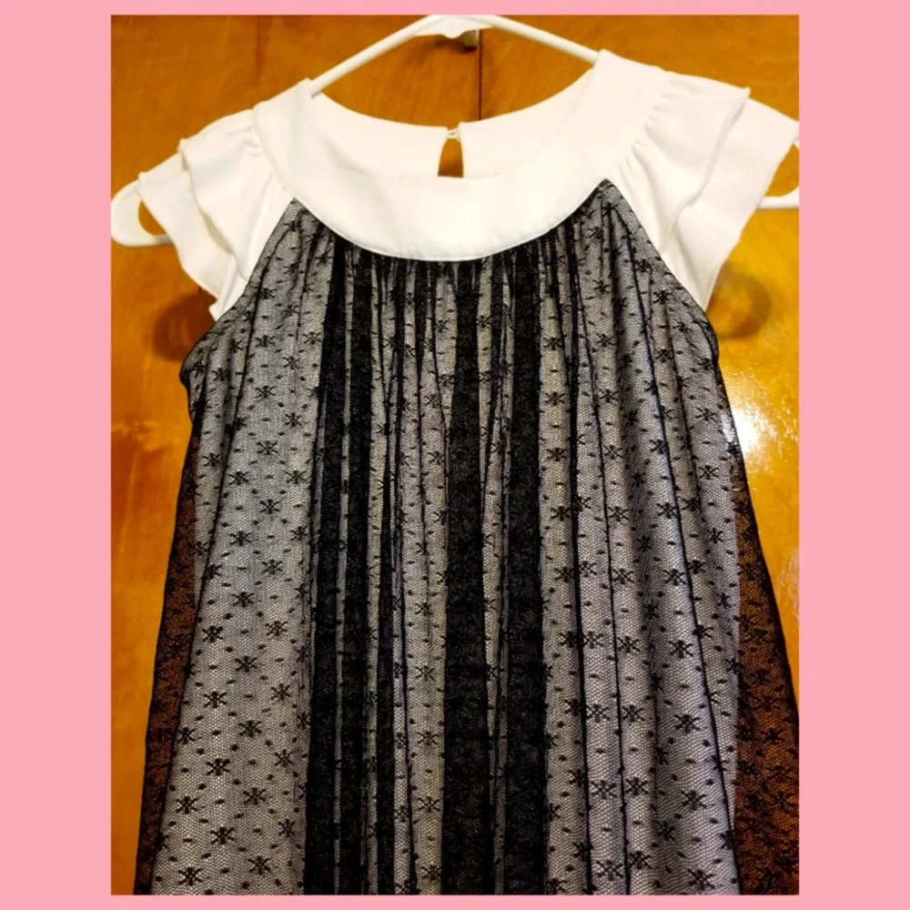 Girl’s Hanna Andersson 2-Tone Sheer Black Pleated Lace Bubble Shift Party Dress